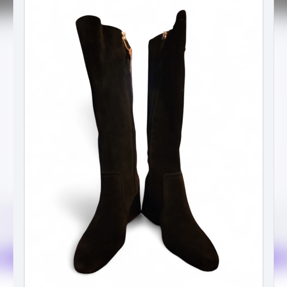 Blondo Tessa Knee High Waterproof Boots Black Suede Womens 7.5 M B7318W Mid Heel - Picture 3 of 10